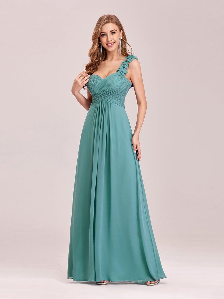 Chiffon One Shoulder Long Bridesmaid Dresses #color_Light Teal