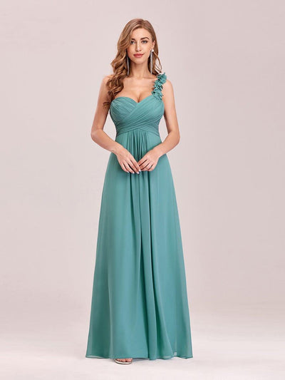 Chiffon One Shoulder Maxi Long Bridesmaid Dresses for Women #color_Light Teal