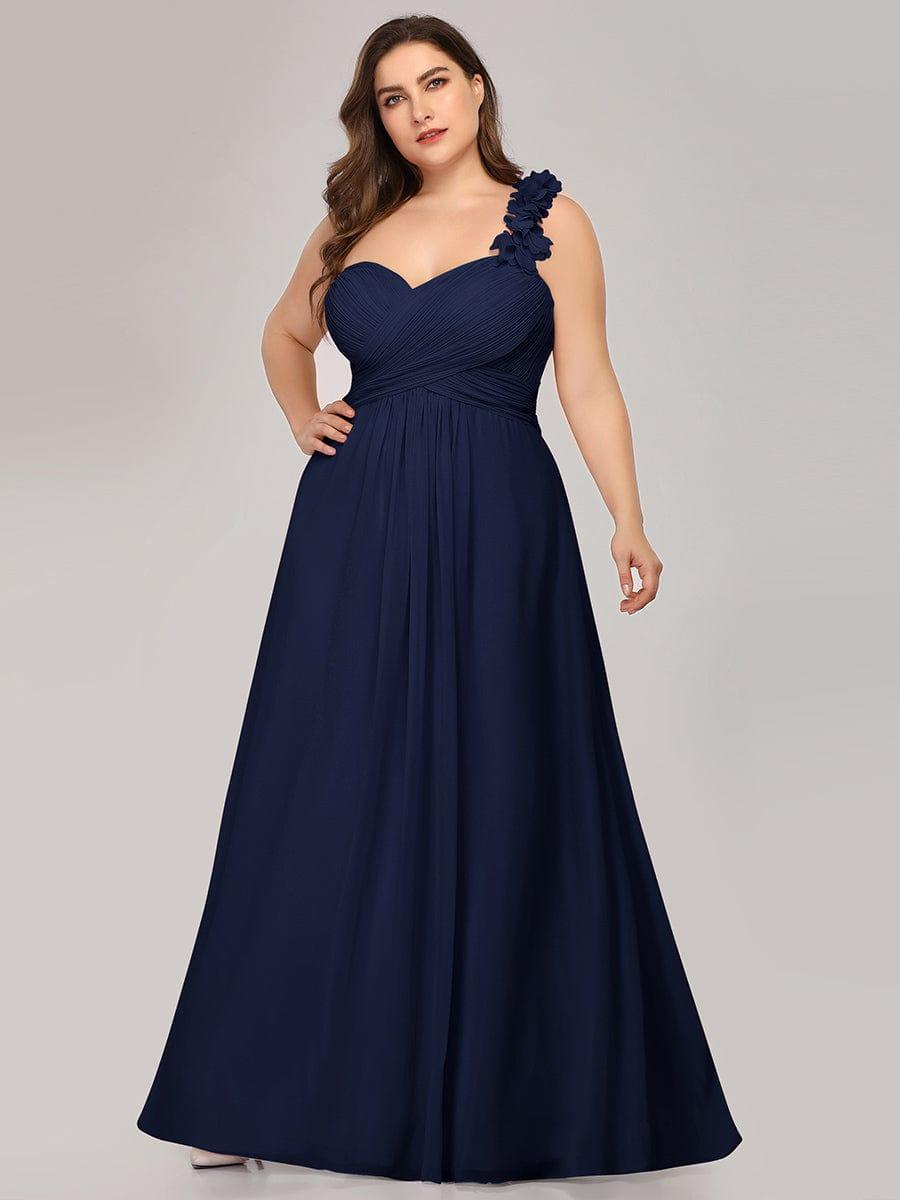 Chiffon One Shoulder Long Bridesmaid Dresses #color_Navy Blue
