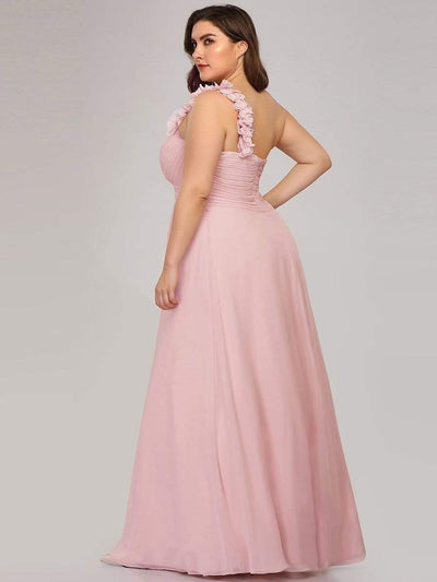 Plus Size Chiffon One Shoulder Sweetheart Neck Bridesmaid Dress #color_Pink
