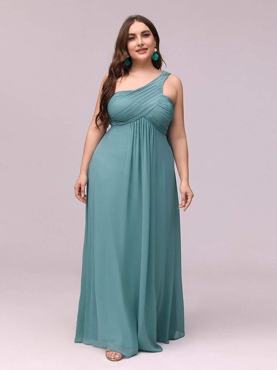 Maxi Long Chiffon One Shoulder Evening Dresses for Women #color_Light Teal
