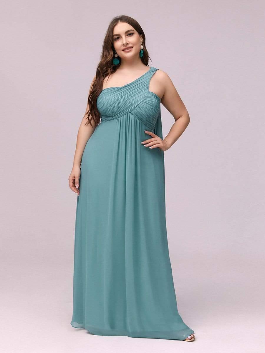 Maxi Long Chiffon One Shoulder Evening Dresses for Women #color_Light Teal