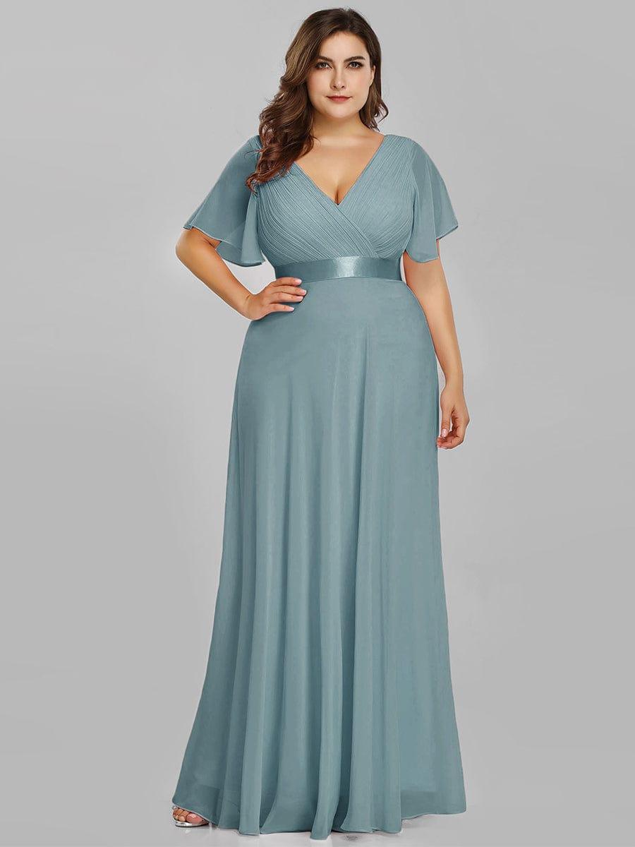 High Waist Maxi Chiffon Bridesmaid Dress with Short Sleeves #color_Light Teal