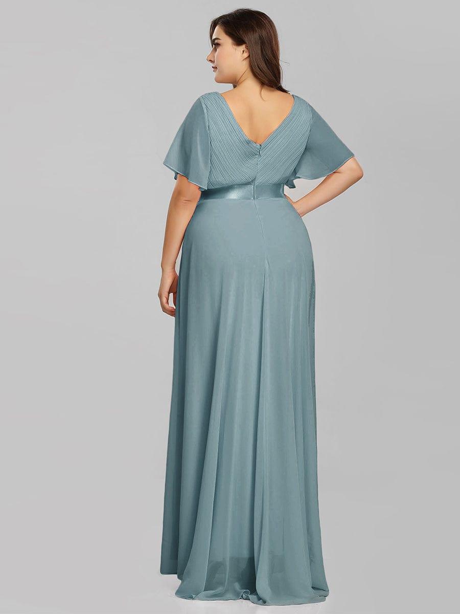 High Waist Maxi Chiffon Bridesmaid Dress with Short Sleeves #color_Light Teal