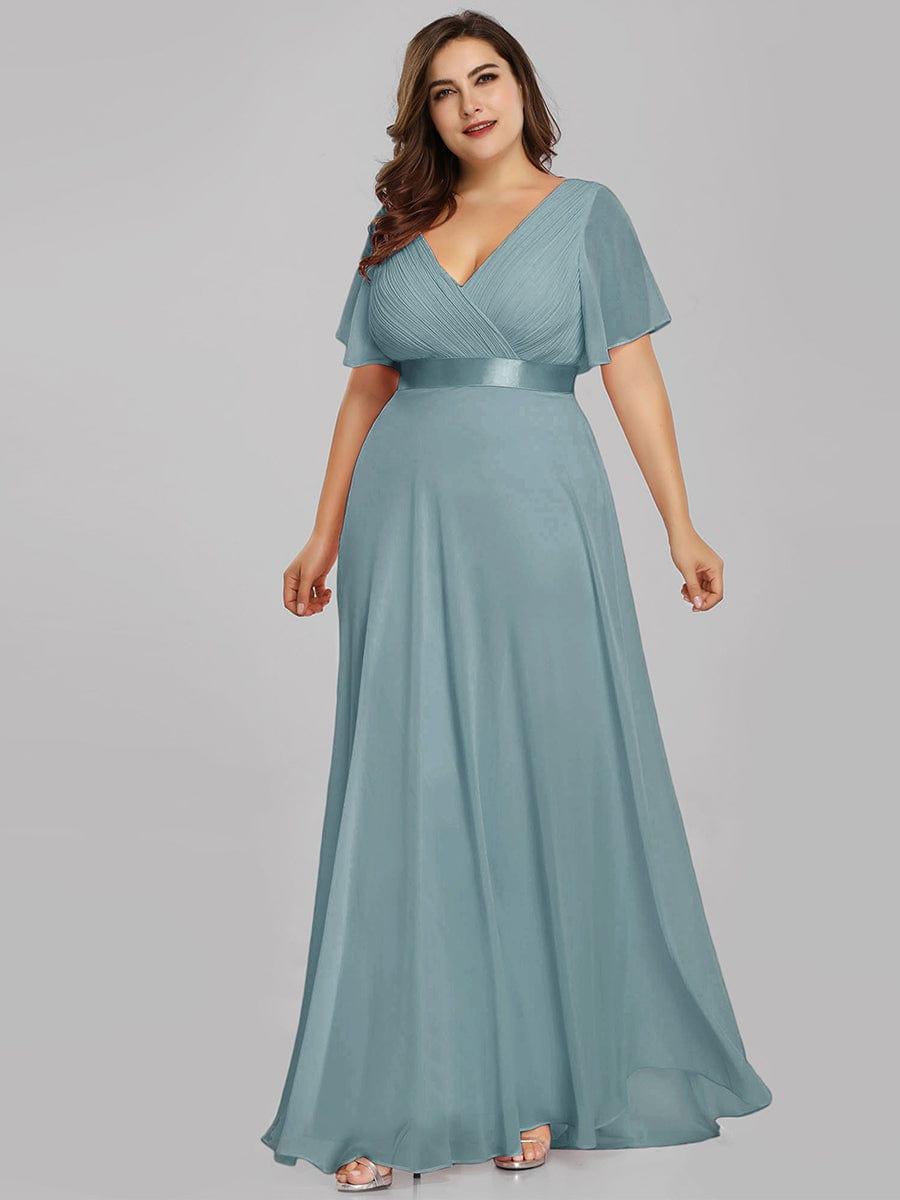 High Waist Maxi Chiffon Bridesmaid Dress with Short Sleeves #color_Light Teal
