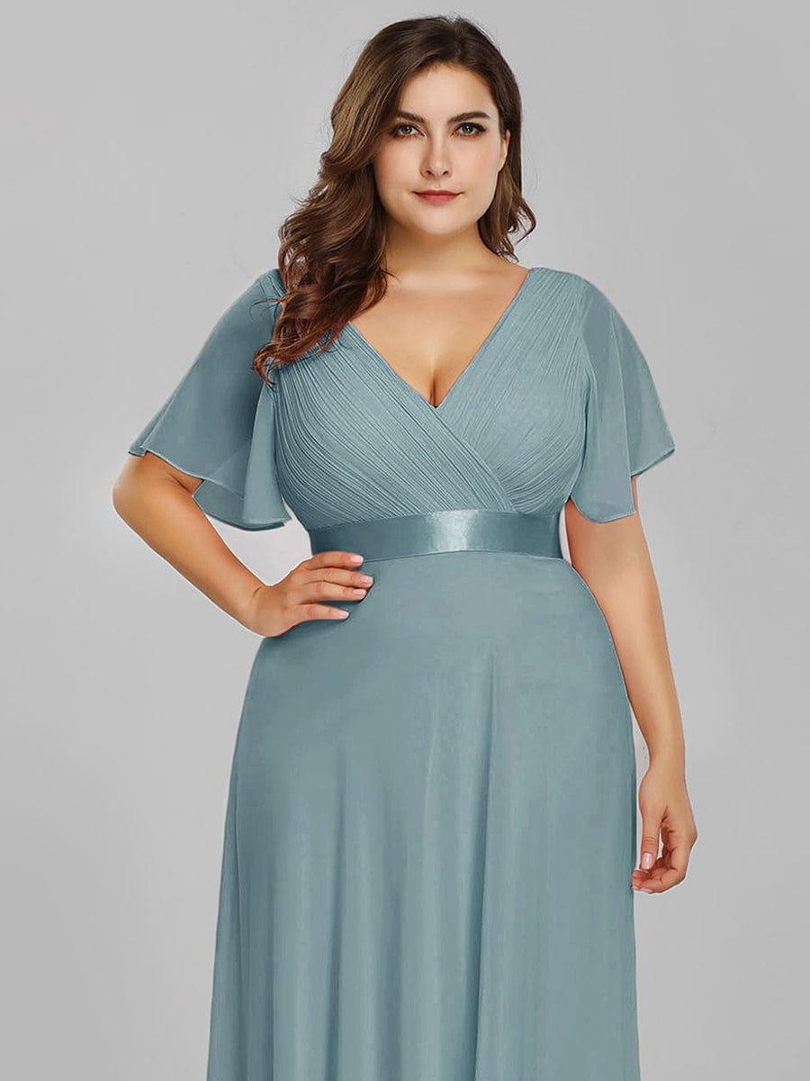 High Waist Maxi Chiffon Bridesmaid Dress with Short Sleeves #color_Light Teal