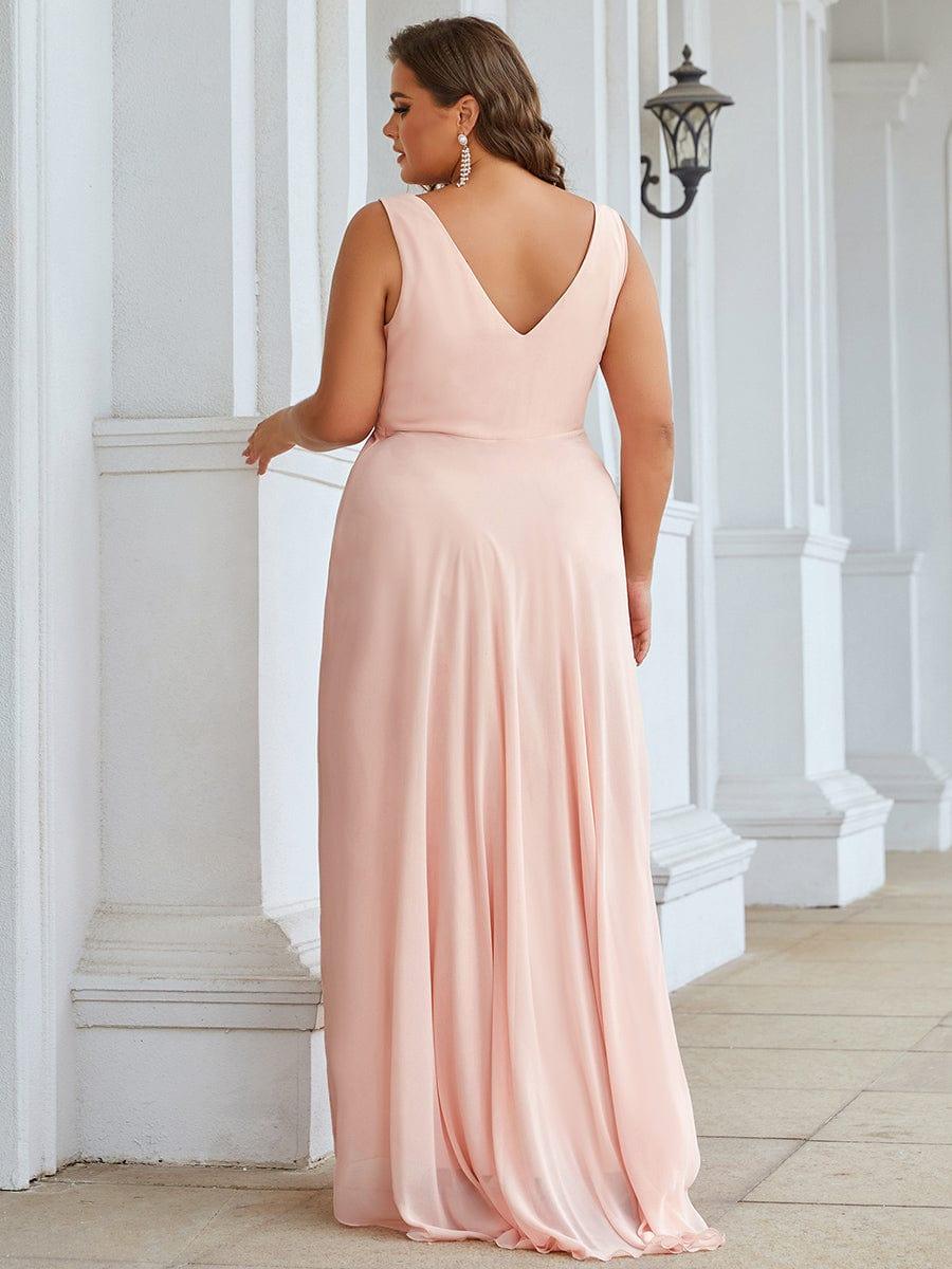 V-Neck High-Low Evening Dress #color_Pink