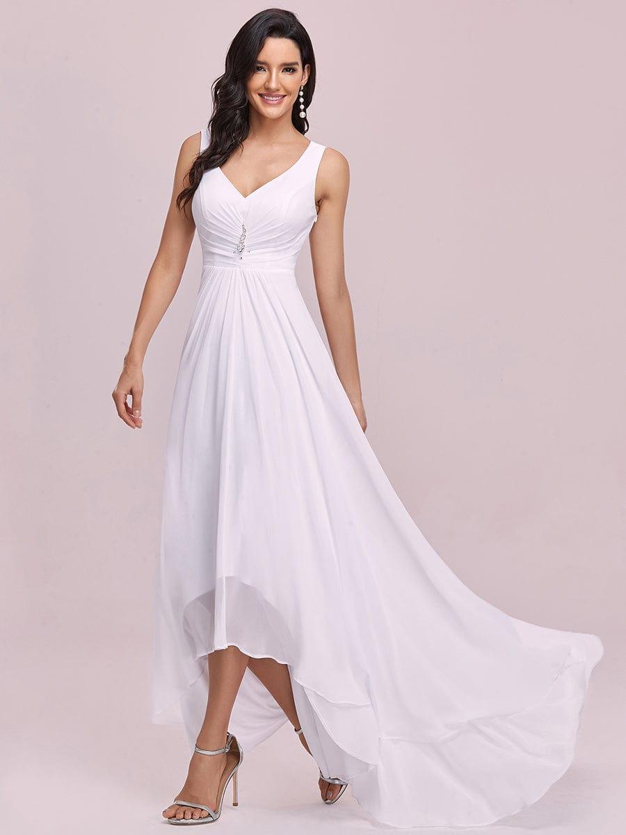 V-Neck High-Low Evening Dress #color_White