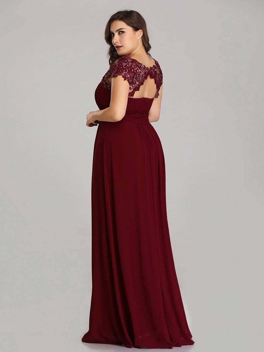 Maxi Long Lace Cap Sleeve Elegant Bridesmaid Dress #color_Burgundy