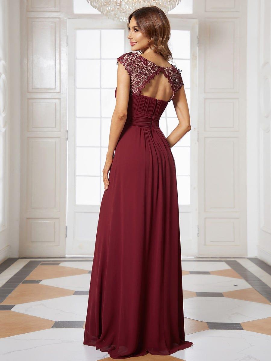 Maxi Long Lace Cap Sleeve Elegant Bridesmaid Dress #color_Burgundy