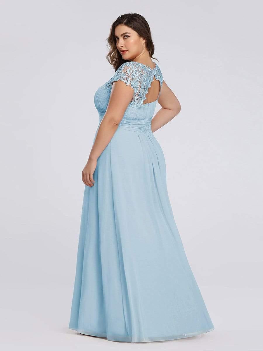 Maxi Long Lace Cap Sleeve Elegant Bridesmaid Dress #color_Sky Blue
