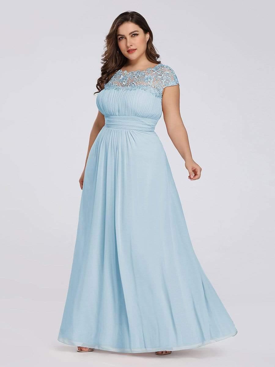 Maxi Long Lace Cap Sleeve Elegant Bridesmaid Dress #color_Sky Blue