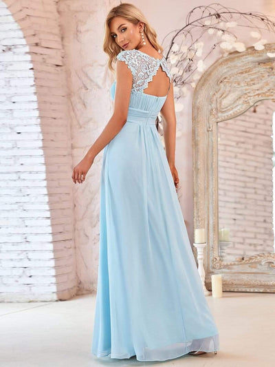 Maxi Long Lace Cap Sleeve Elegant Bridesmaid Dress #color_Sky Blue