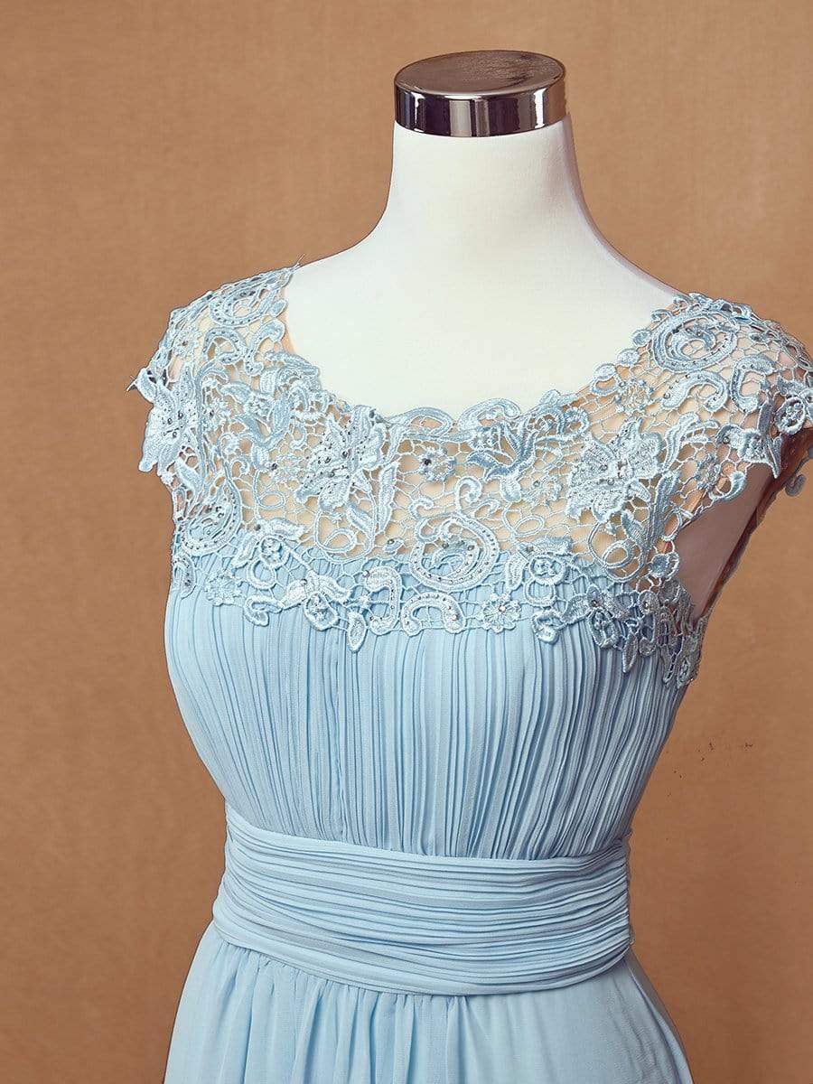Maxi Long Lace Cap Sleeve Elegant Bridesmaid Dress #color_Sky Blue