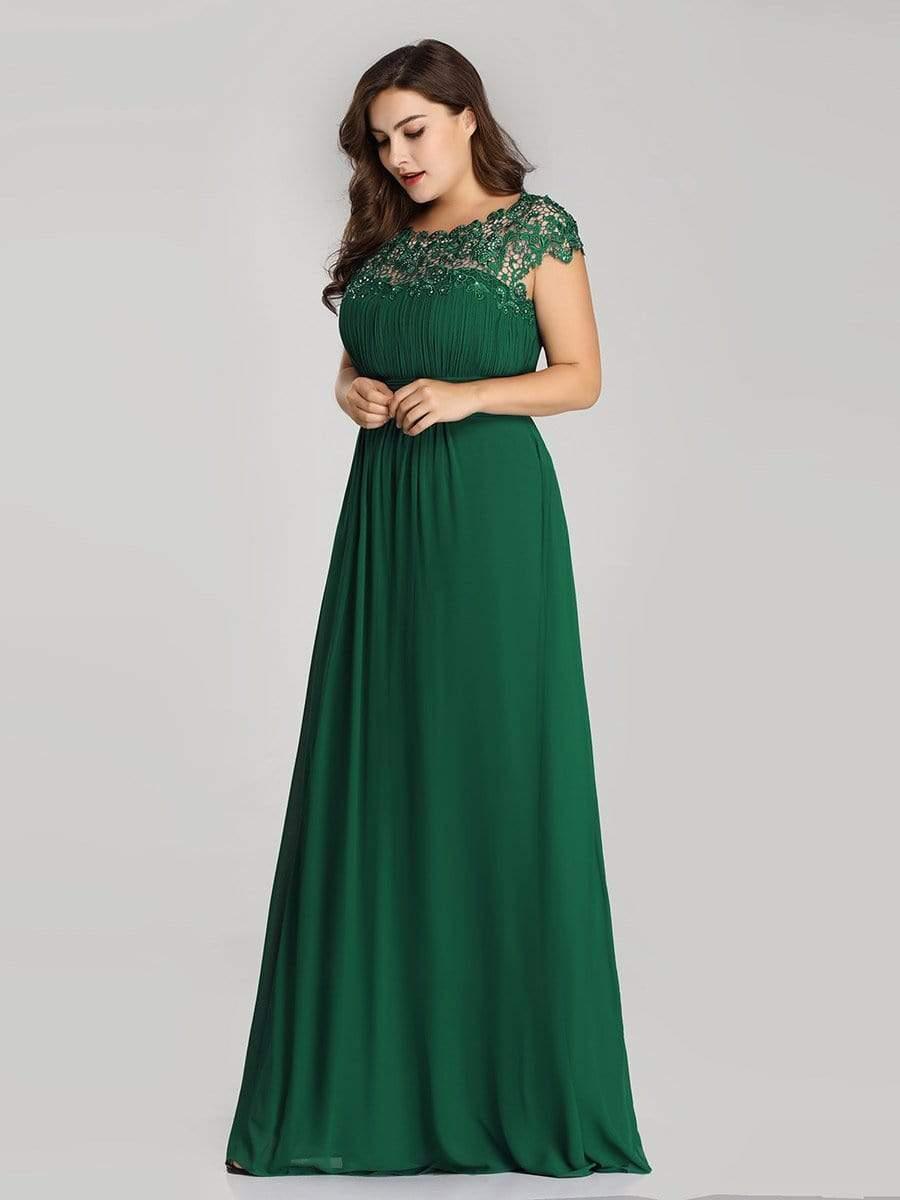 Elegant Flattering Maxi Plus Size Evening Dress #color_Dark Green