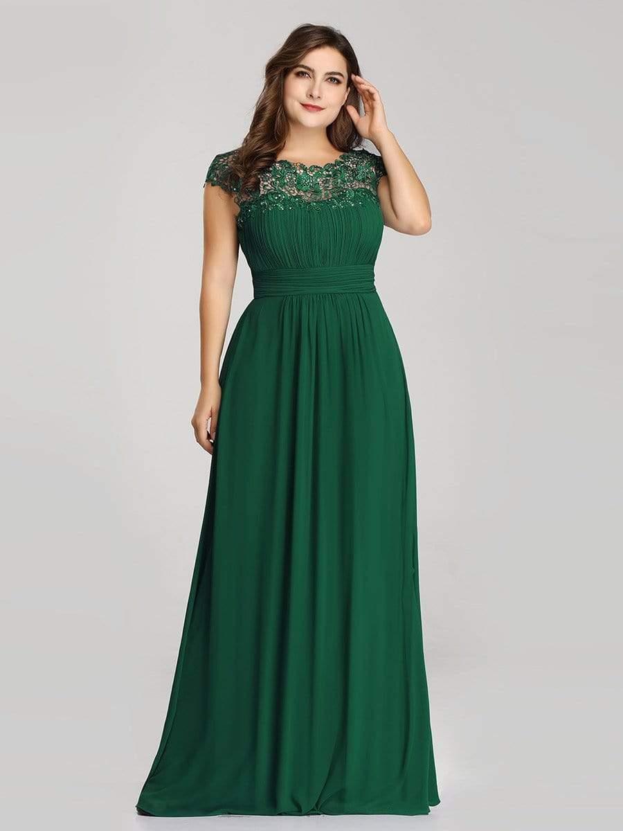 Maxi Long Lace Cap Sleeve Elegant Bridesmaid Dress #color_Dark Green