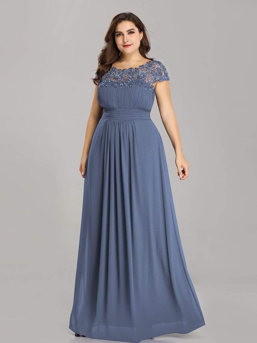 Elegant Flattering Maxi Plus Size Evening Dress #color_Dusty Blue
