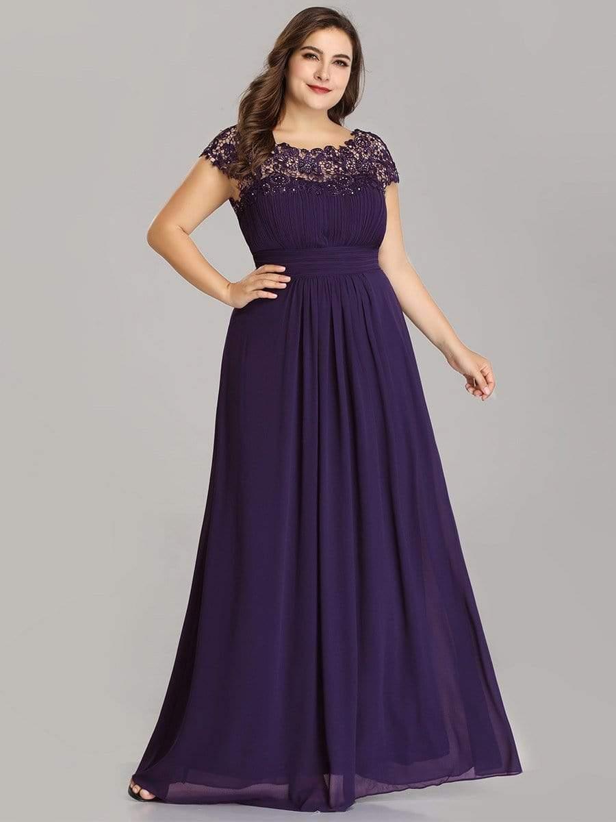 Maxi Long Lace Cap Sleeve Elegant Bridesmaid Dress #color_Dark Purple