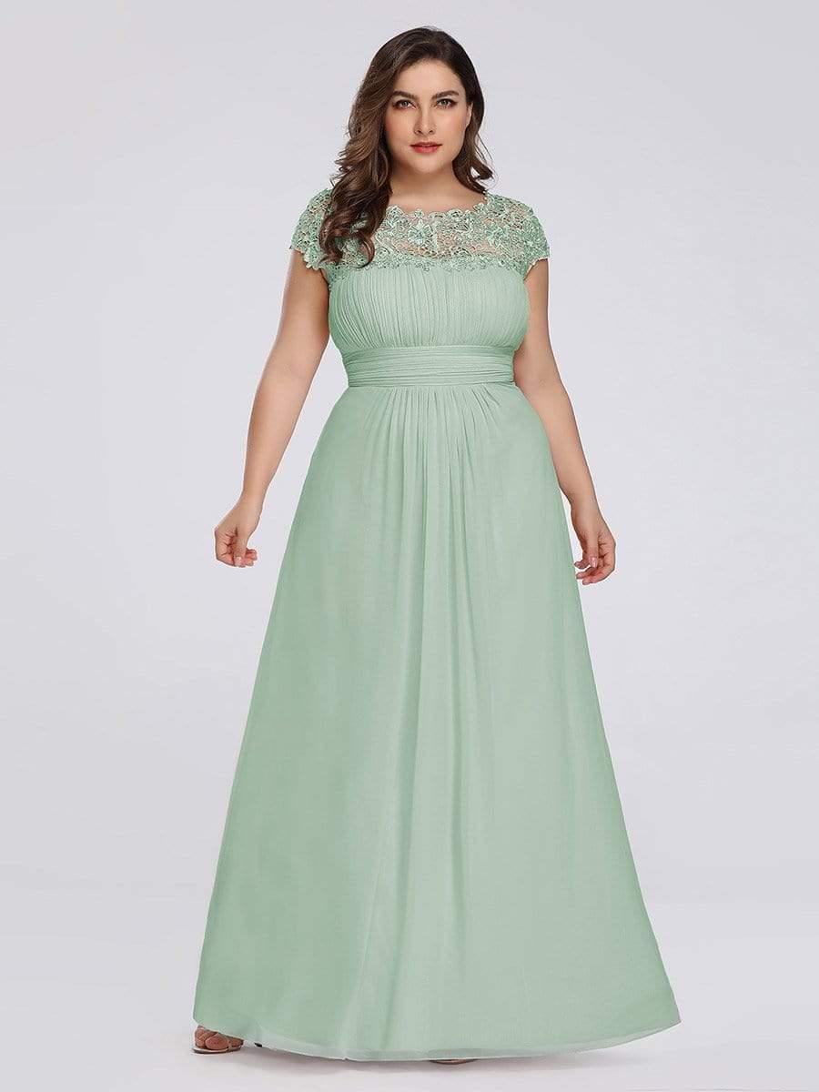 Maxi Long Lace Cap Sleeve Elegant Bridesmaid Dress #color_Mint Green