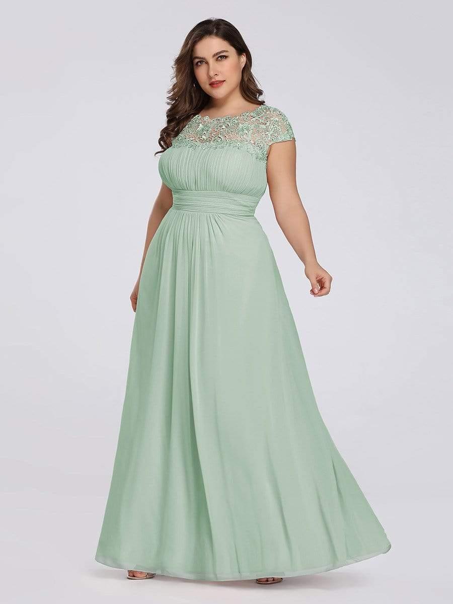 Elegant Flattering Maxi Plus Size Evening Dress #color_Mint Green
