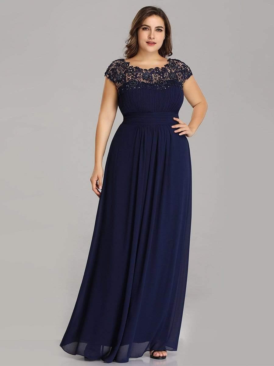 Elegant Flattering Maxi Plus Size Evening Dress #color_Navy Blue
