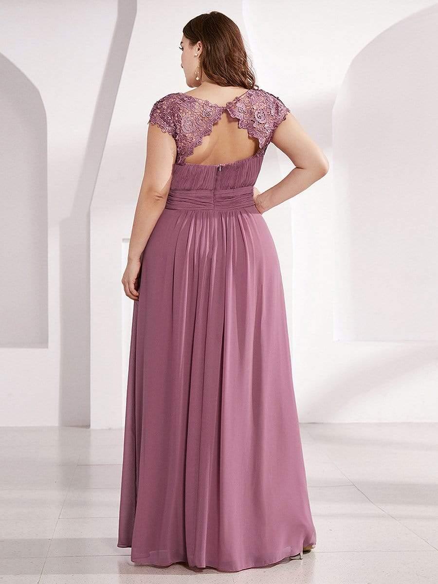 Maxi Long Lace Cap Sleeve Elegant Bridesmaid Dress #color_Purple Orchid
