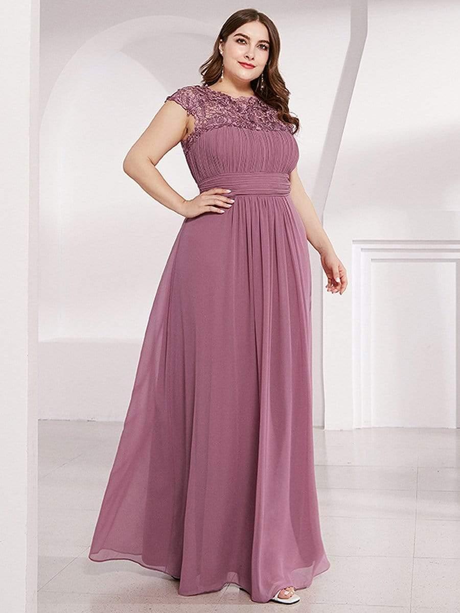 Maxi Long Lace Cap Sleeve Elegant Bridesmaid Dress #color_Purple Orchid