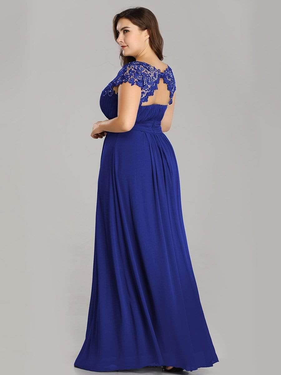 Elegant Flattering Maxi Plus Size Evening Dress #color_Sapphire Blue