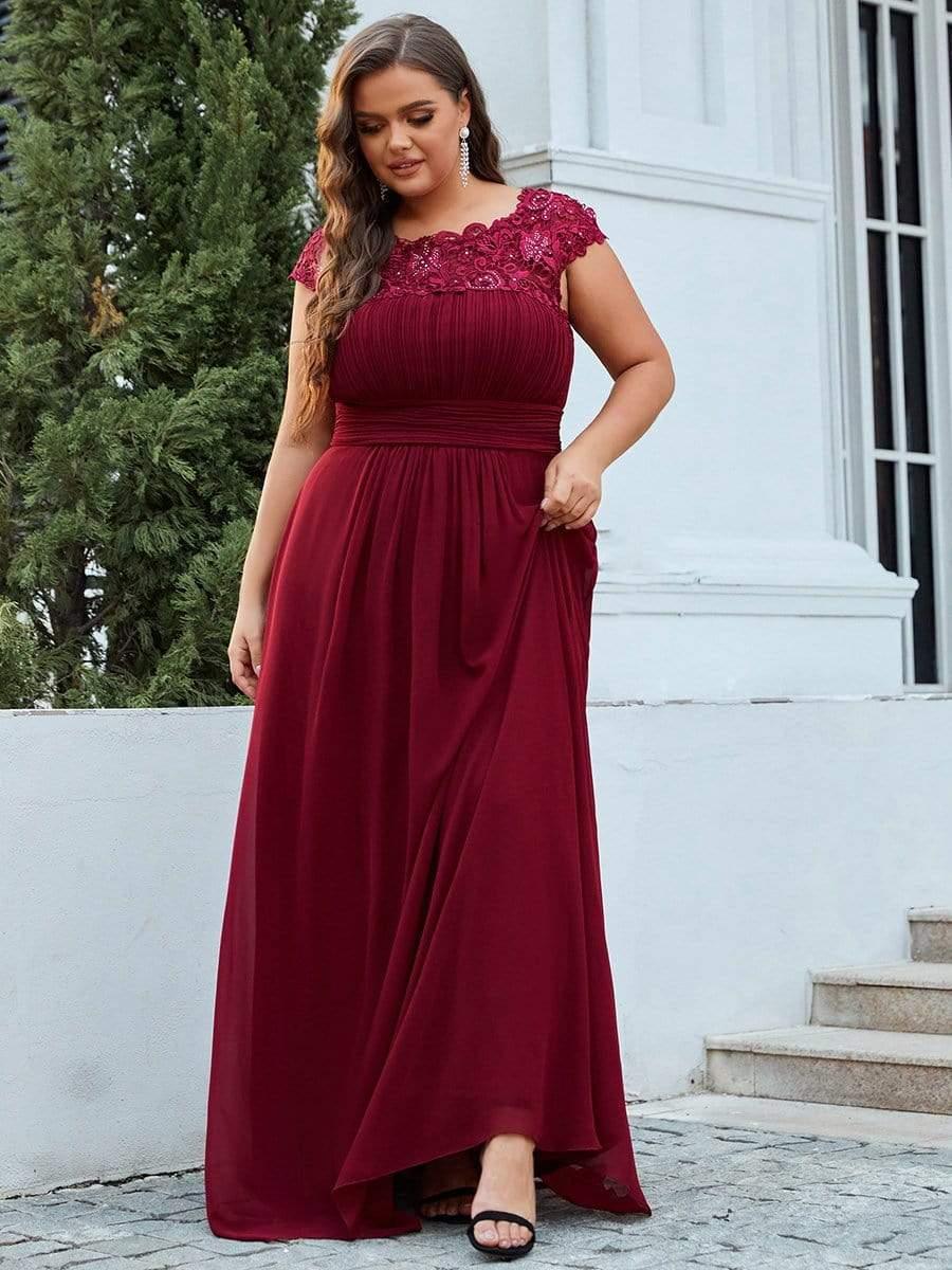 Elegant Flattering Maxi Plus Size Evening Dress #color_Burgundy