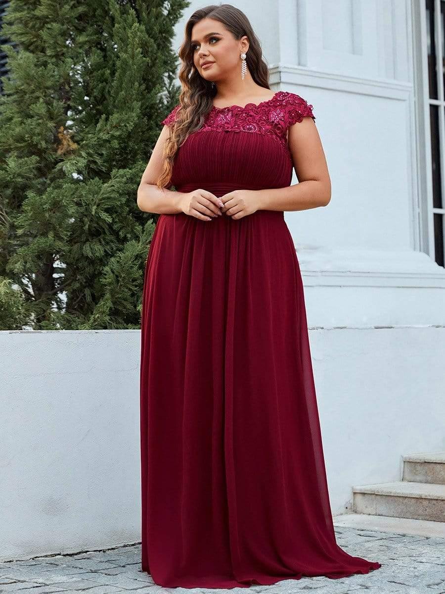 Elegant Flattering Maxi Plus Size Evening Dress #color_Burgundy