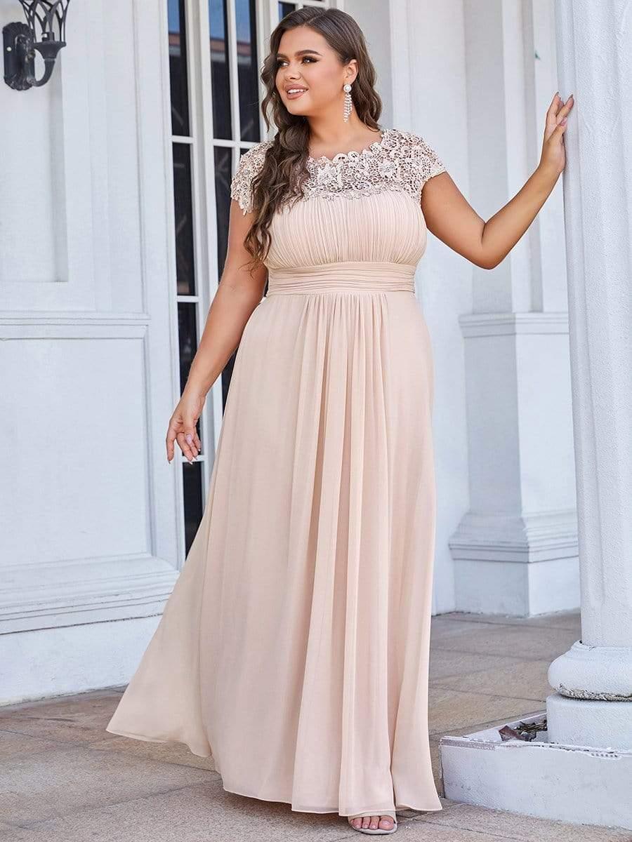 Elegant Flattering Maxi Plus Size Evening Dress #color_Blush