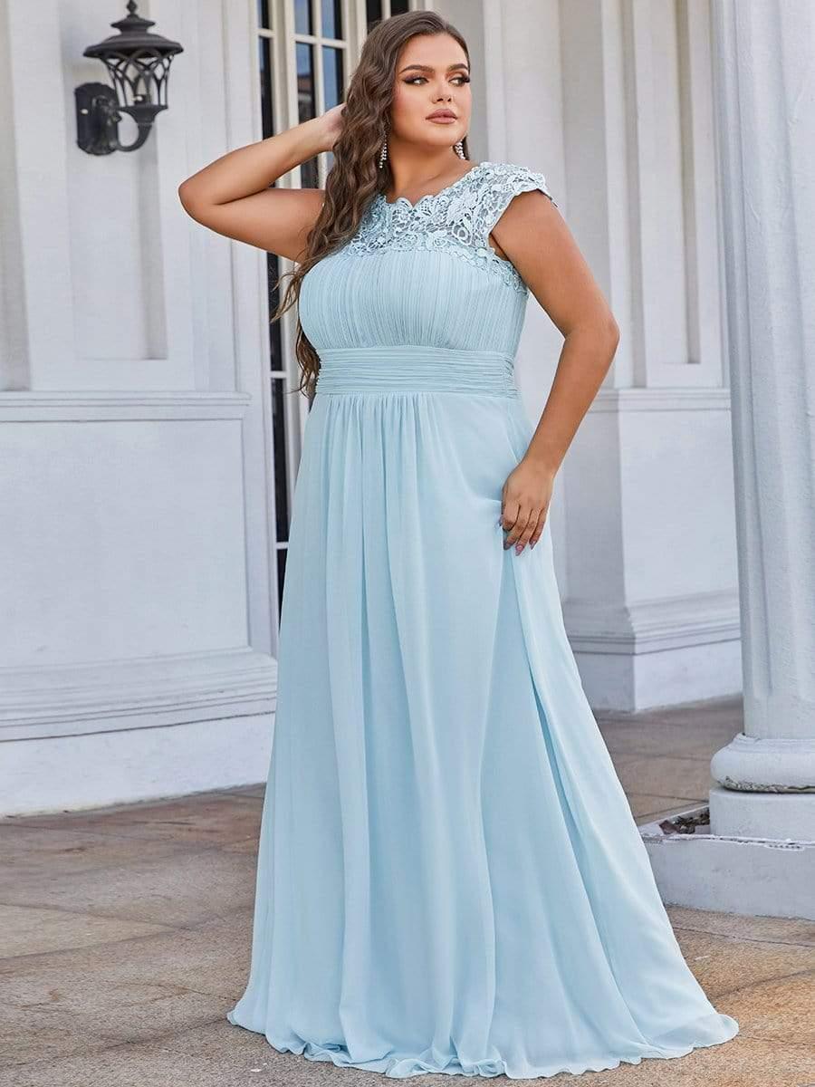 Elegant Flattering Maxi Plus Size Evening Dress #color_Sky Blue