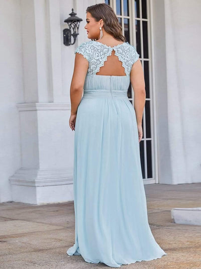 Elegant Flattering Maxi Plus Size Evening Dress #color_Sky Blue