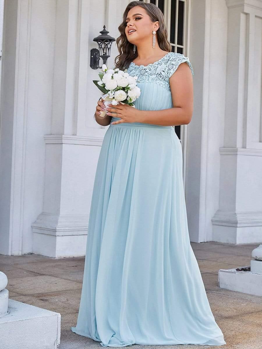 Elegant Flattering Maxi Plus Size Evening Dress #color_Sky Blue