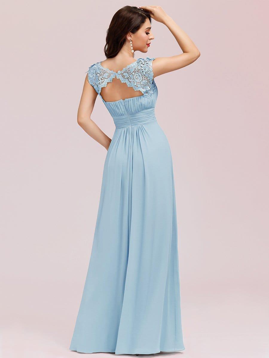 Maxi Long Lace Cap Sleeve Elegant Bridesmaid Dress #color_Sky Blue