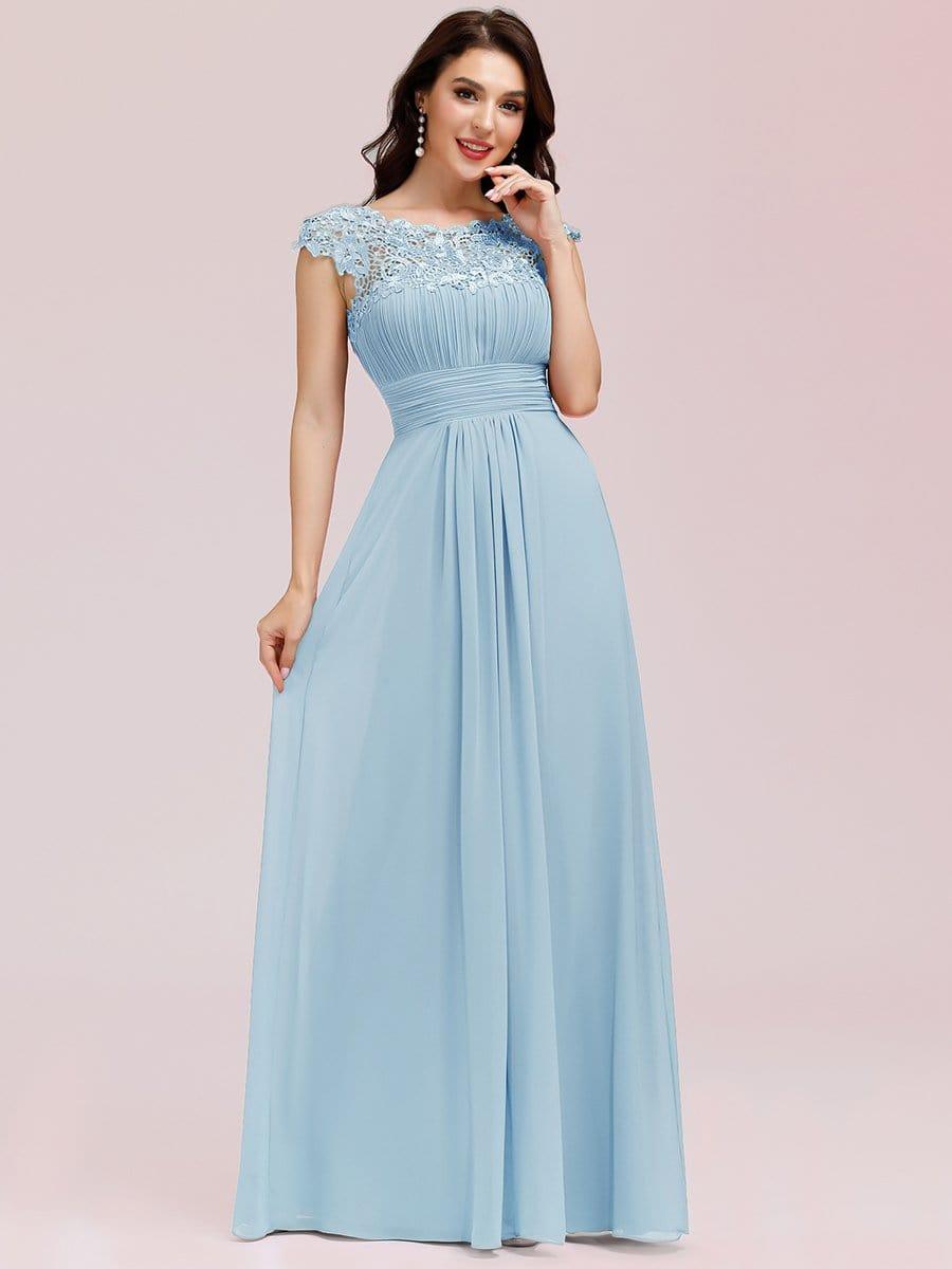 Maxi Long Lace Cap Sleeve Elegant Bridesmaid Dress #color_Sky Blue