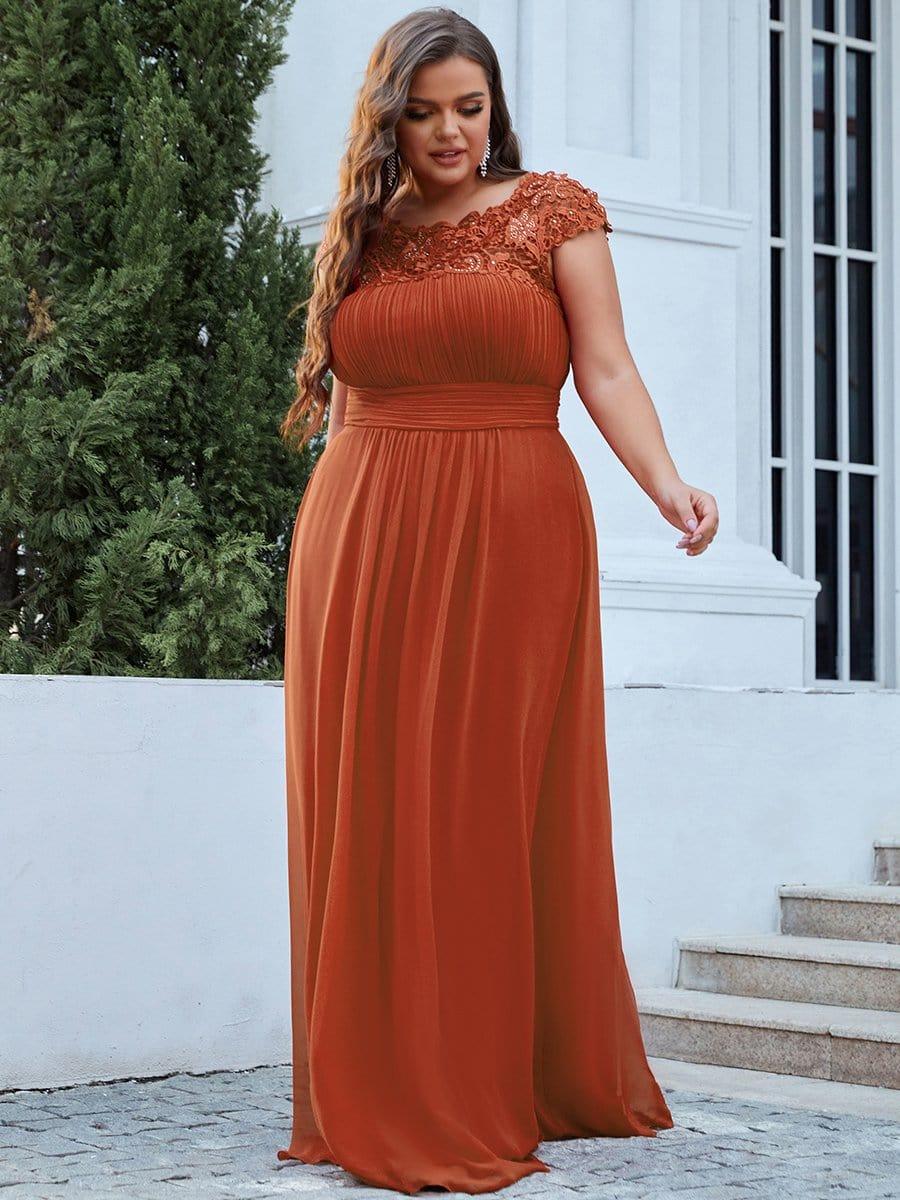 Elegant Flattering Maxi Plus Size Evening Dress #color_Burnt Orange