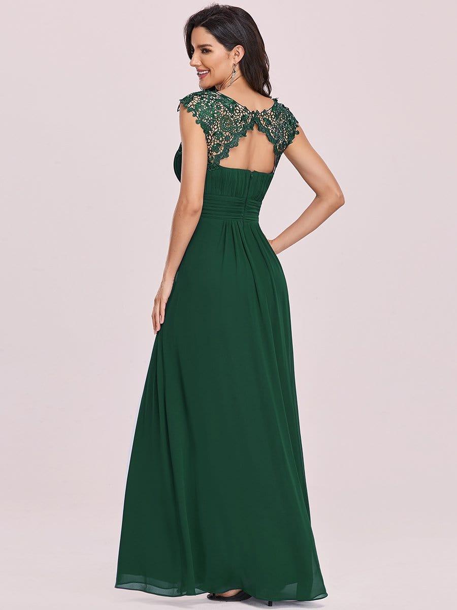 Maxi Long Lace Cap Sleeve Elegant Bridesmaid Dress #color_Dark Green