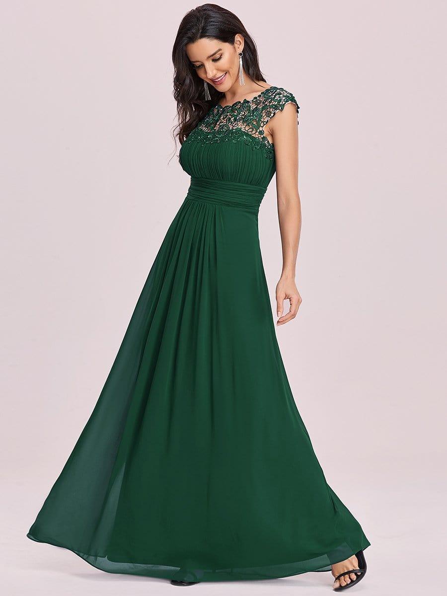 Maxi Long Lace Cap Sleeve Elegant Bridesmaid Dress #color_Dark Green