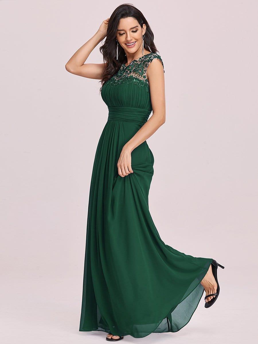 Maxi Long Lace Cap Sleeve Elegant Bridesmaid Dress #color_Dark Green