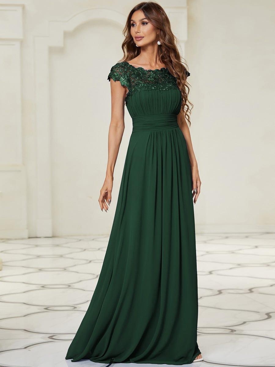 Maxi Long Lace Cap Sleeve Elegant Bridesmaid Dress #color_Dark Green