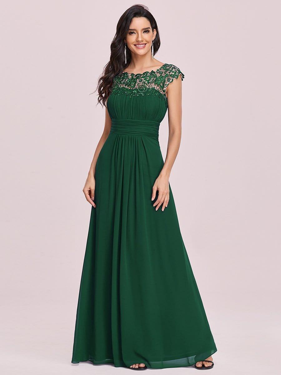 Maxi Long Lace Cap Sleeve Elegant Bridesmaid Dress #color_Dark Green
