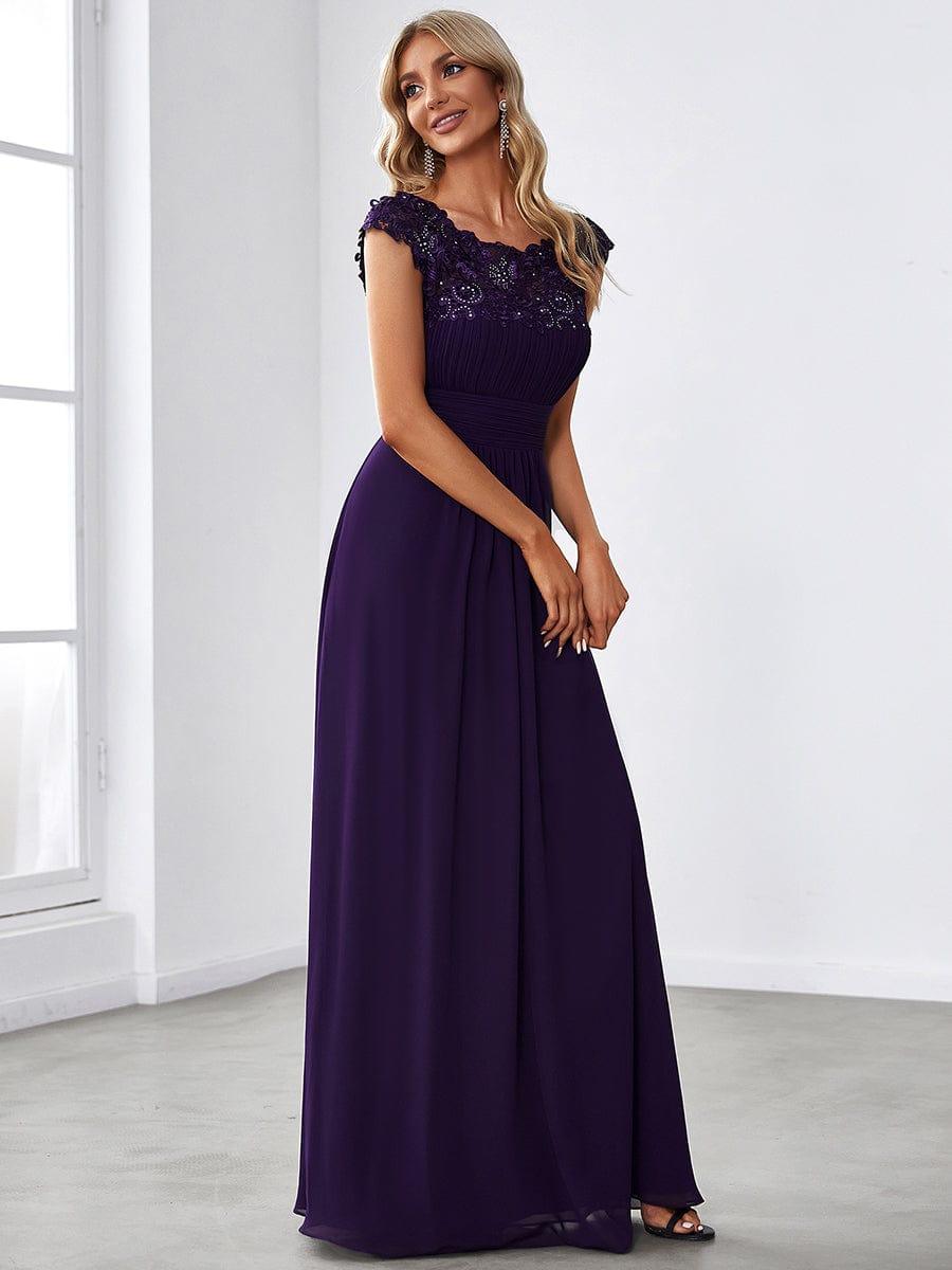 Maxi Long Lace Cap Sleeve Elegant Bridesmaid Dress #color_Dark Purple