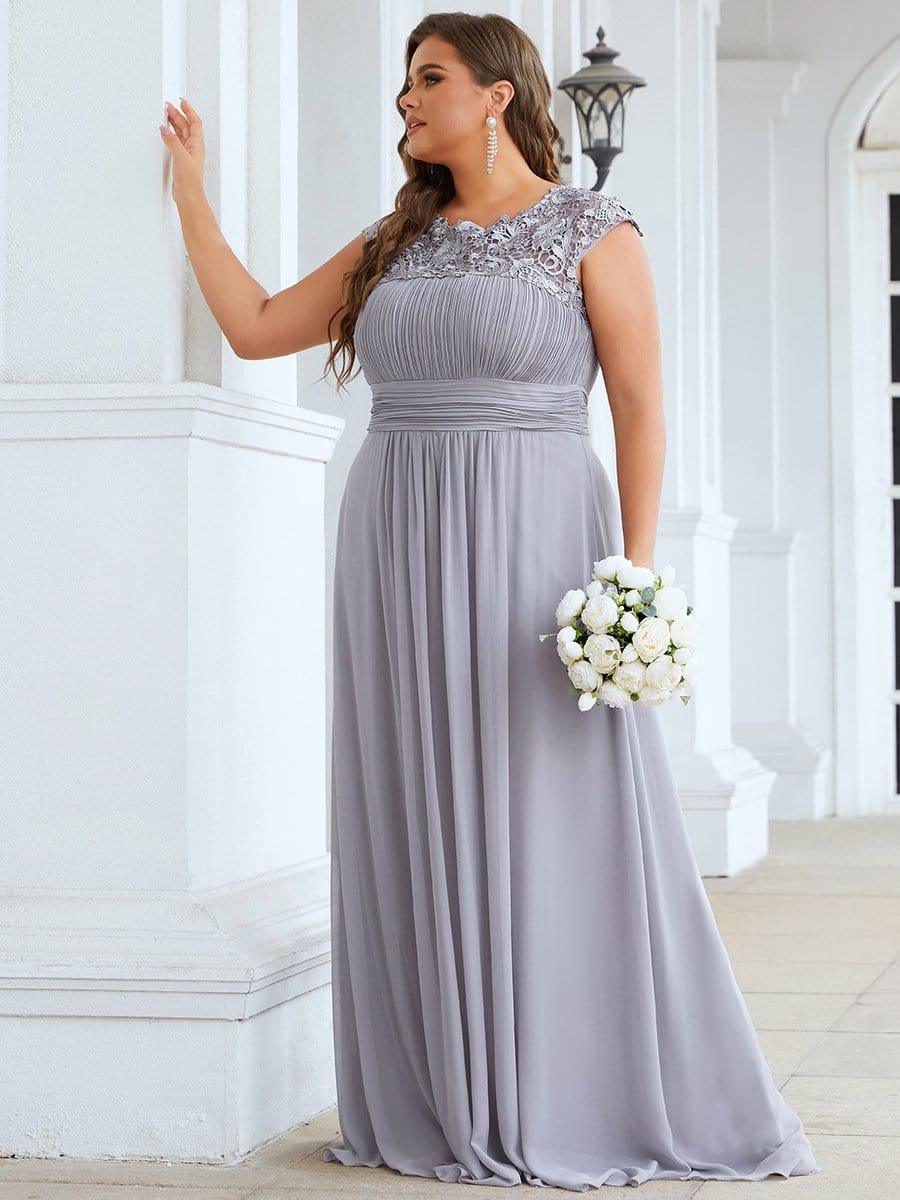 Maxi Long Lace Cap Sleeve Elegant Bridesmaid Dress #color_Grey