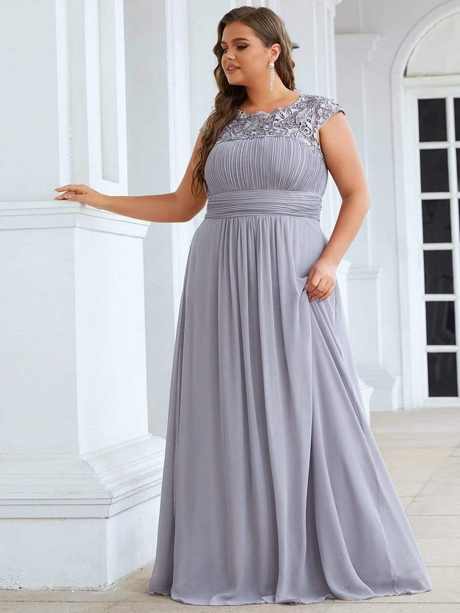 Elegant Flattering Maxi Plus Size Evening Dress #color_Grey