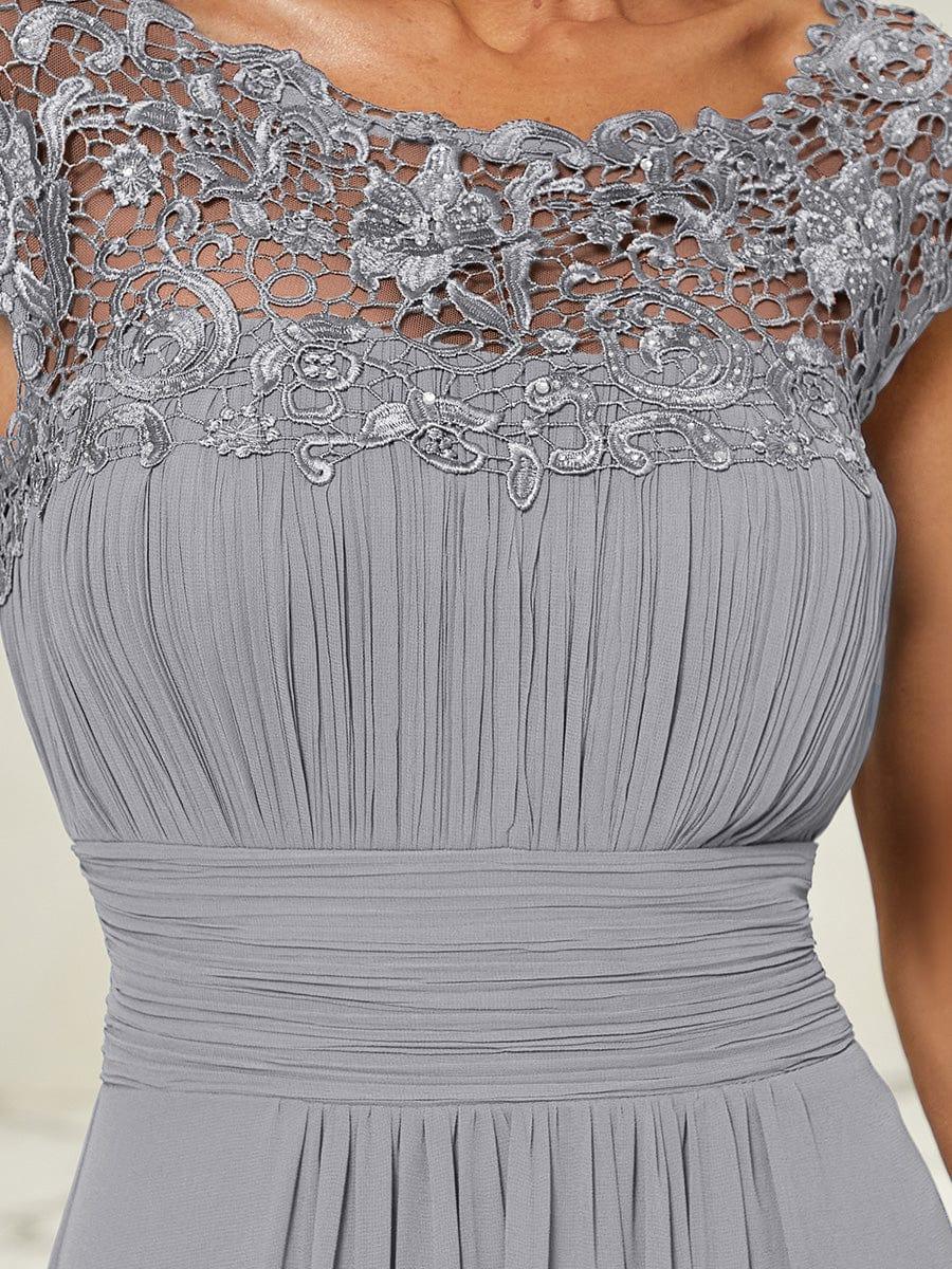 Maxi Long Lace Cap Sleeve Elegant Bridesmaid Dress #color_Grey