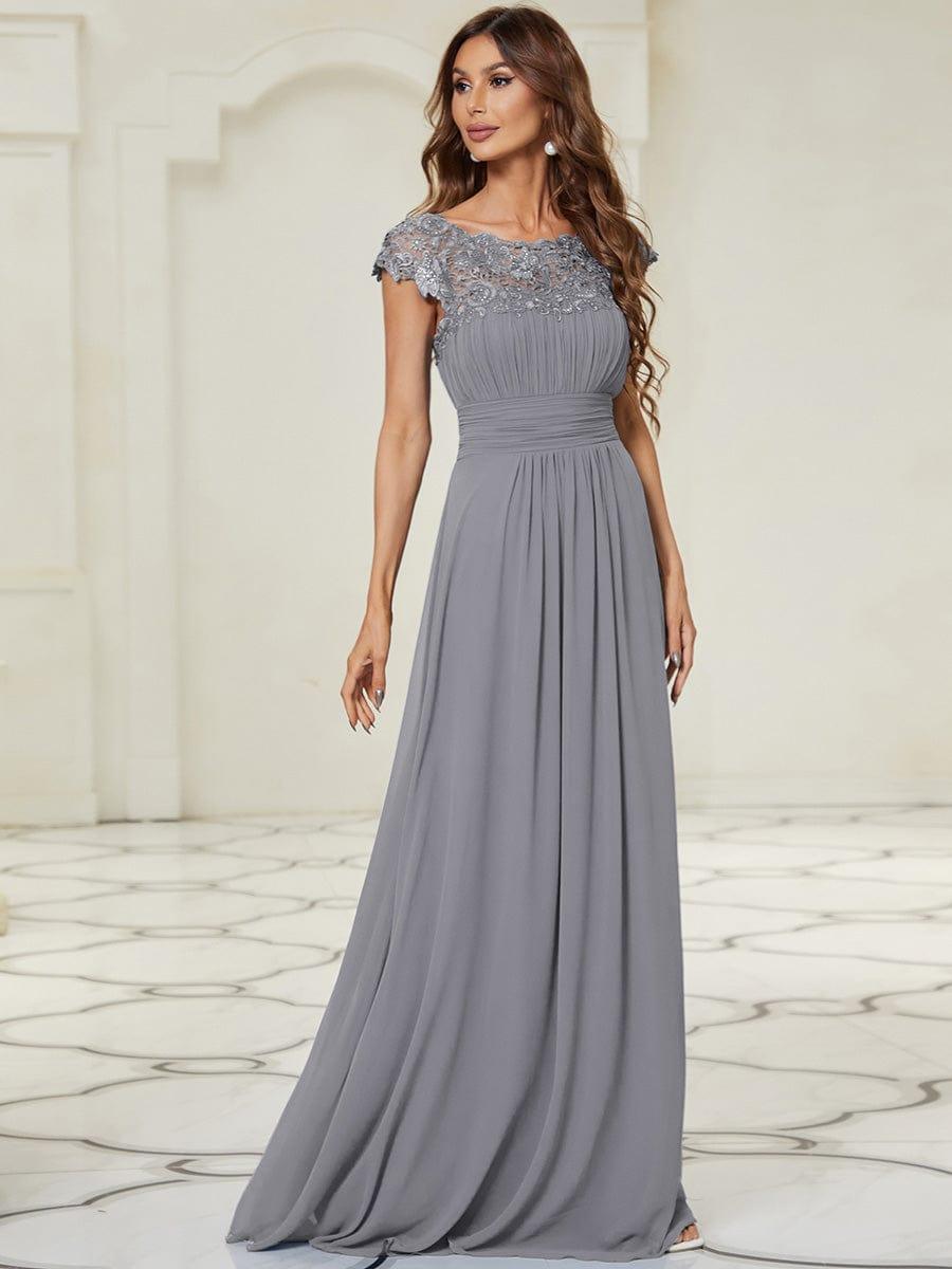 Maxi Long Lace Cap Sleeve Elegant Bridesmaid Dress #color_Grey