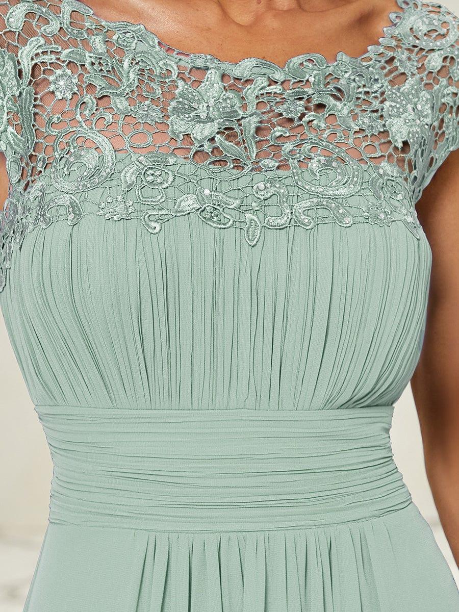 Maxi Long Lace Cap Sleeve Elegant Bridesmaid Dress #color_Mint Green