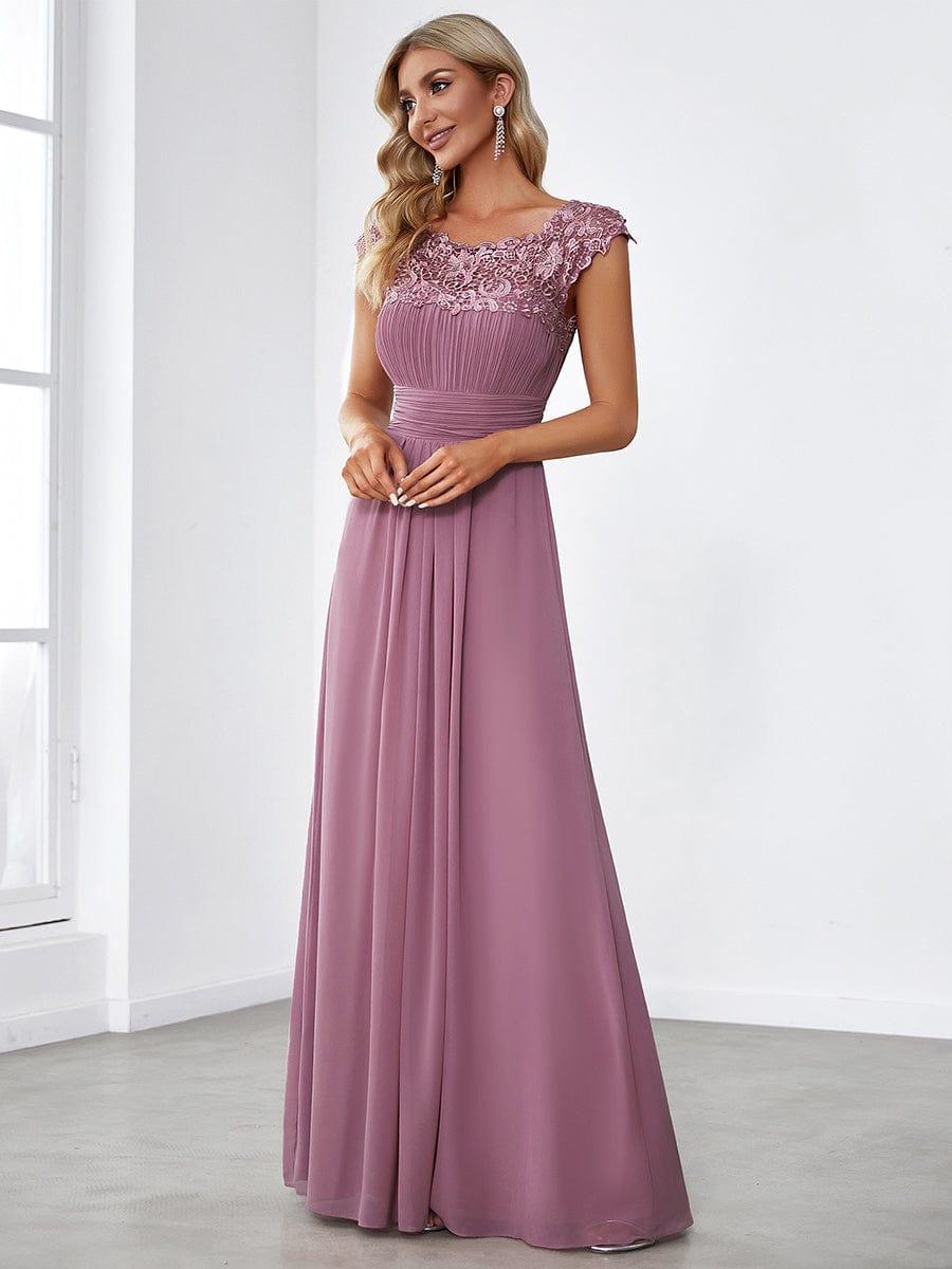 Maxi Long Lace Cap Sleeve Elegant Bridesmaid Dress #color_Purple Orchid
