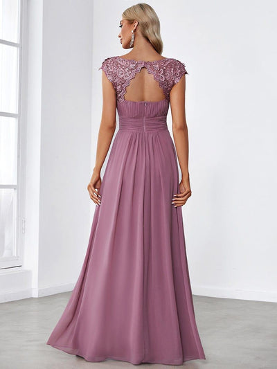 Maxi Long Lace Cap Sleeve Elegant Bridesmaid Dress #color_Purple Orchid